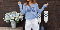 Wooden Ships Jump In A Lake Crew Sweater in a lake crew sweater in beach sky denim heather - women's sweater - detail view