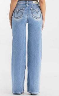 Miss Me Women's Naia High Rise Wide Leg Jean in light vintage - women's jeans - detail view