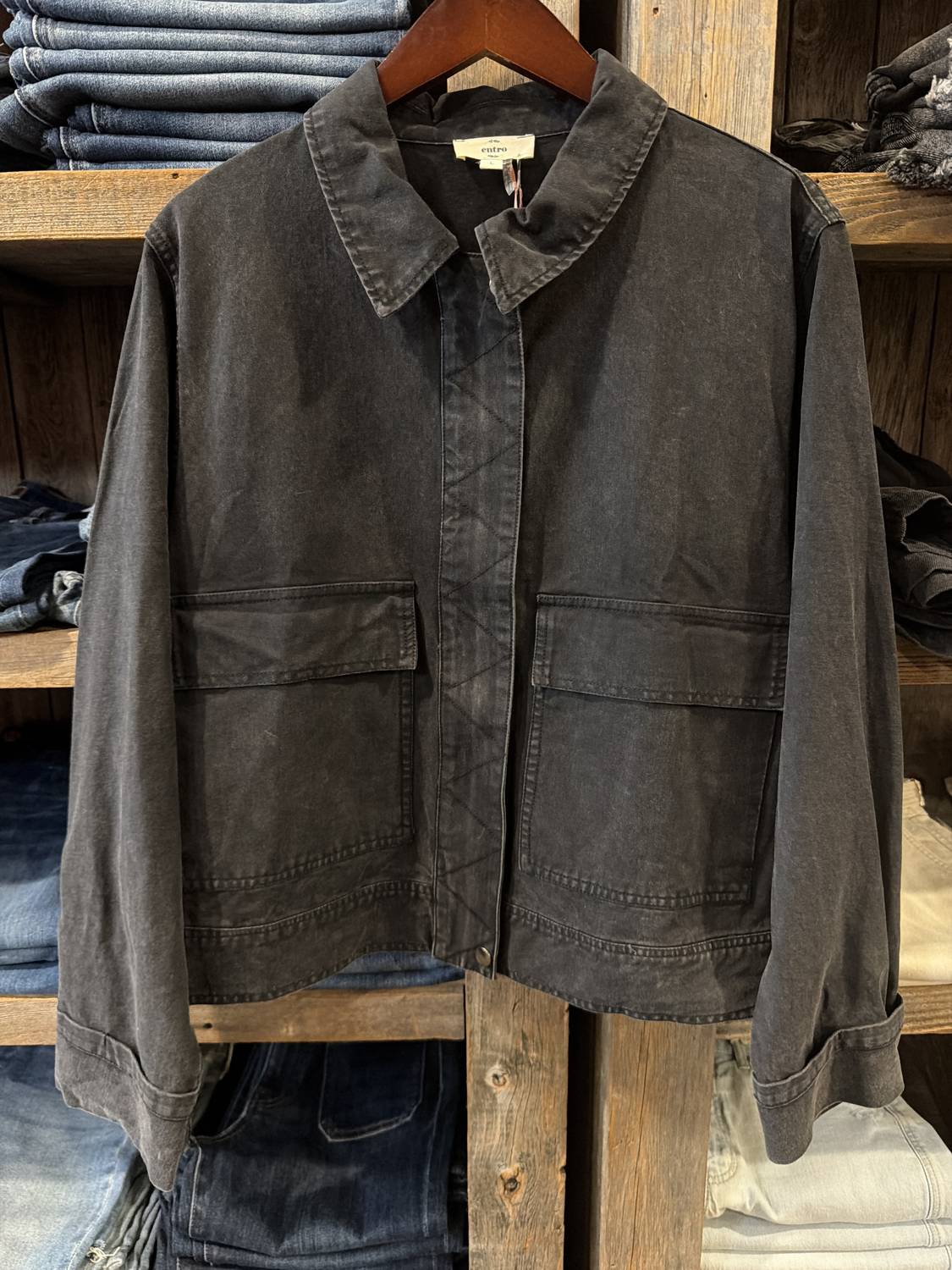 entro Women's Classic Jean jacket in black - women's jacket - detail view