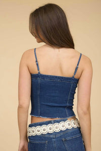 The Workshop - Button Front Spaghetti Strap Denim Top