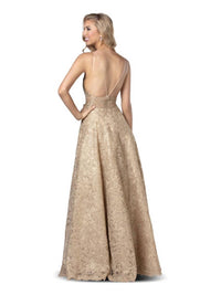Blush Prom - Metallic Lace Scoopneck Gown