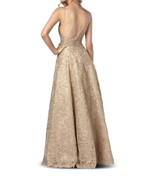 Blush Prom - Metallic Lace Scoopneck Gown