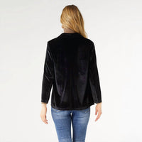 COCO + CARMEN Penny Velour Open Cardigan in black - women's cardigan - alternate view