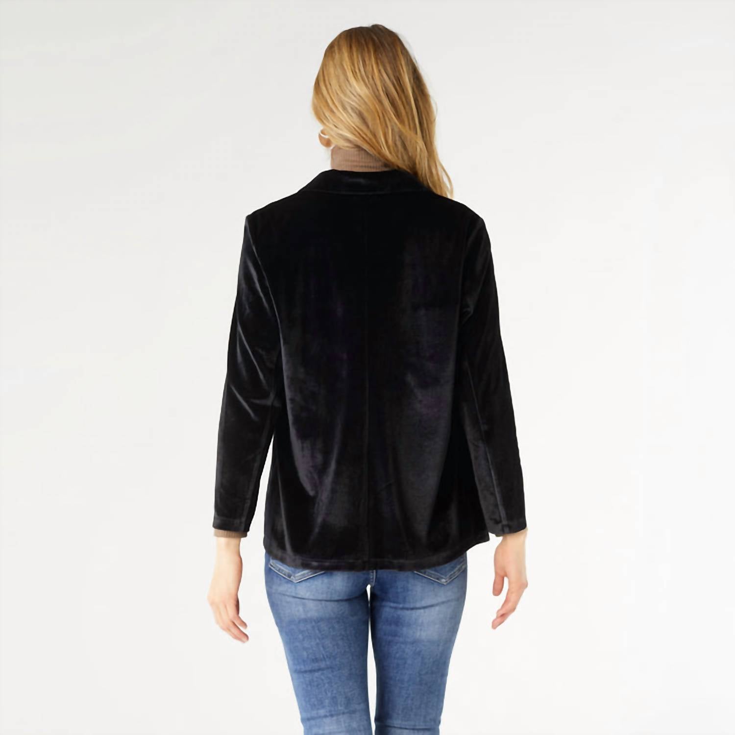 COCO + CARMEN Penny Velour Open Cardigan in black - women's cardigan - alternate view