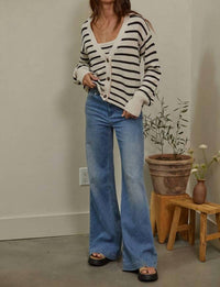 By Together - Knit Sweater Striped V-Neck Cardigan