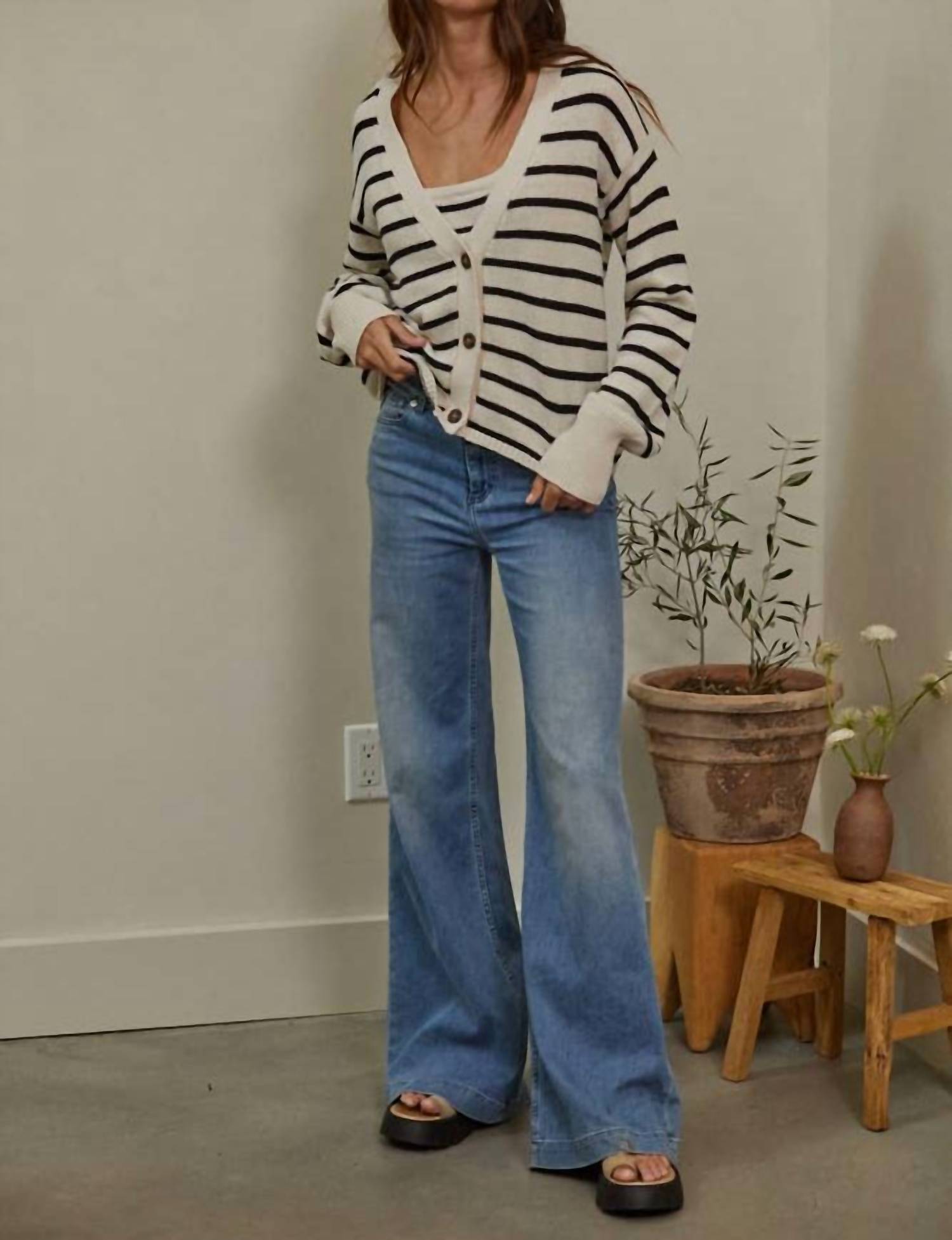 By Together - Knit Sweater Striped V-Neck Cardigan