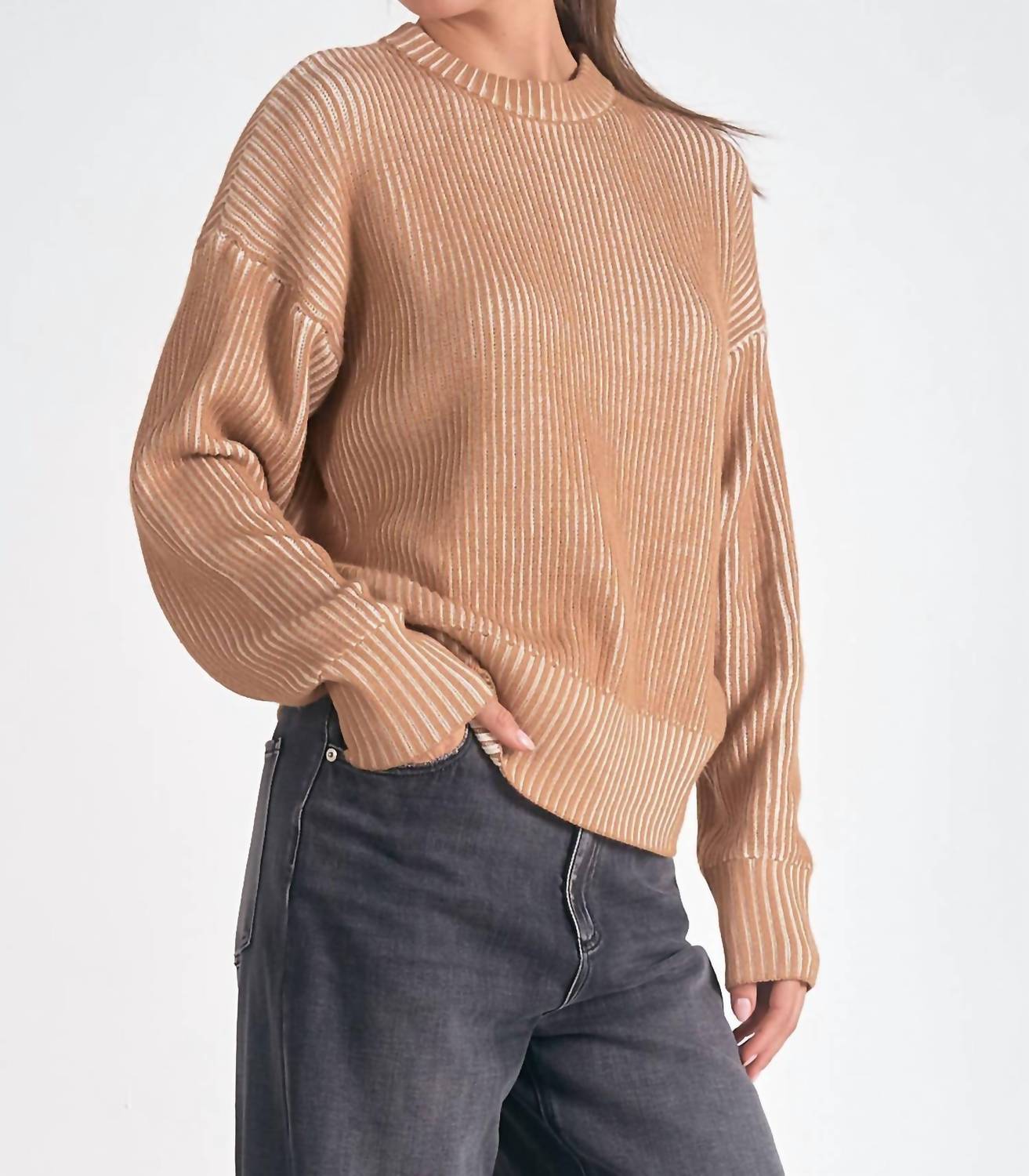 Elan - Crewneck Ribbed Relaxed Sweater
