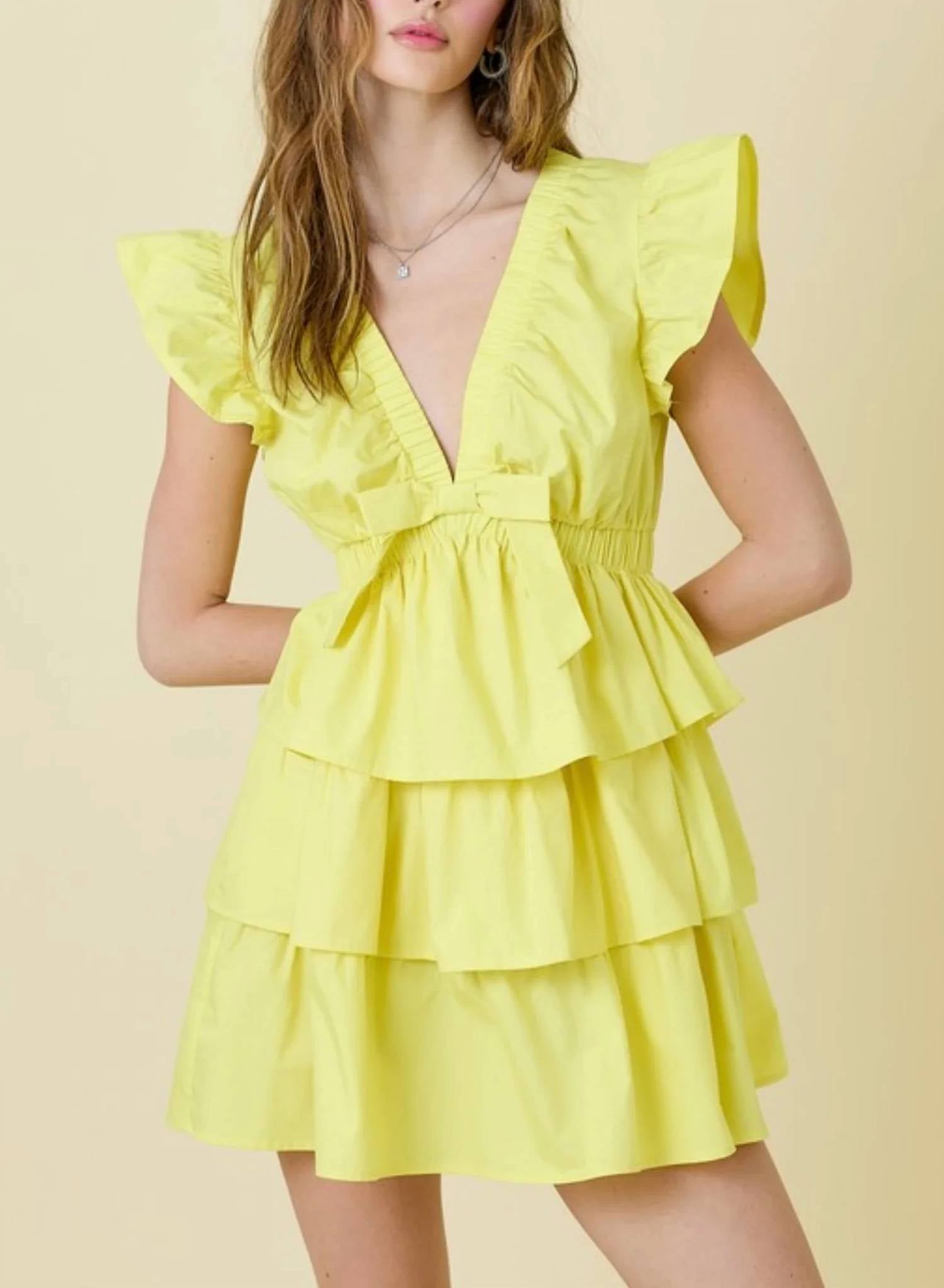 Day + Moon - V-neck Ruffle Tiered Dress