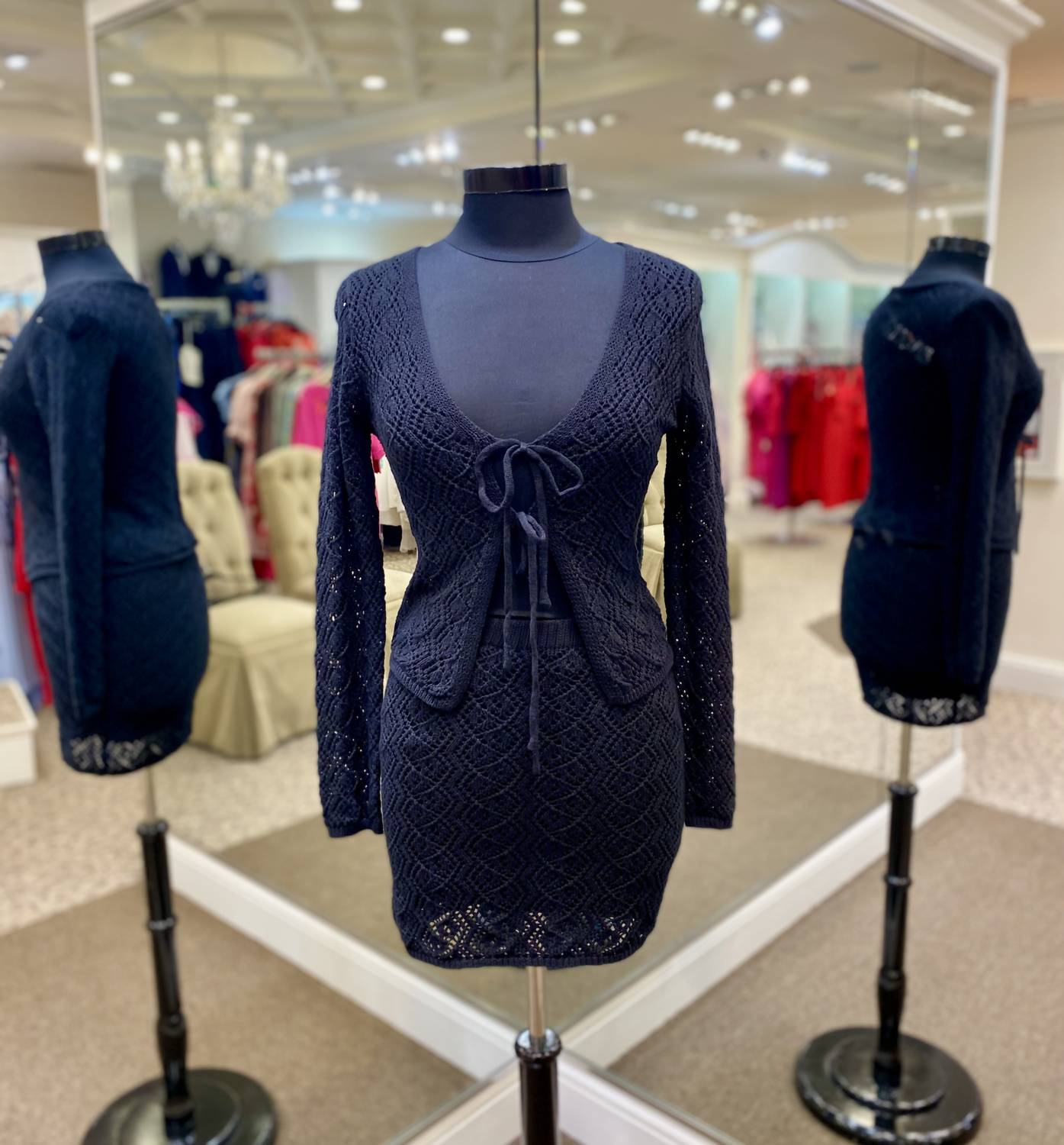 The Workshop - Women's Textured Cardigan And Skirt Set
