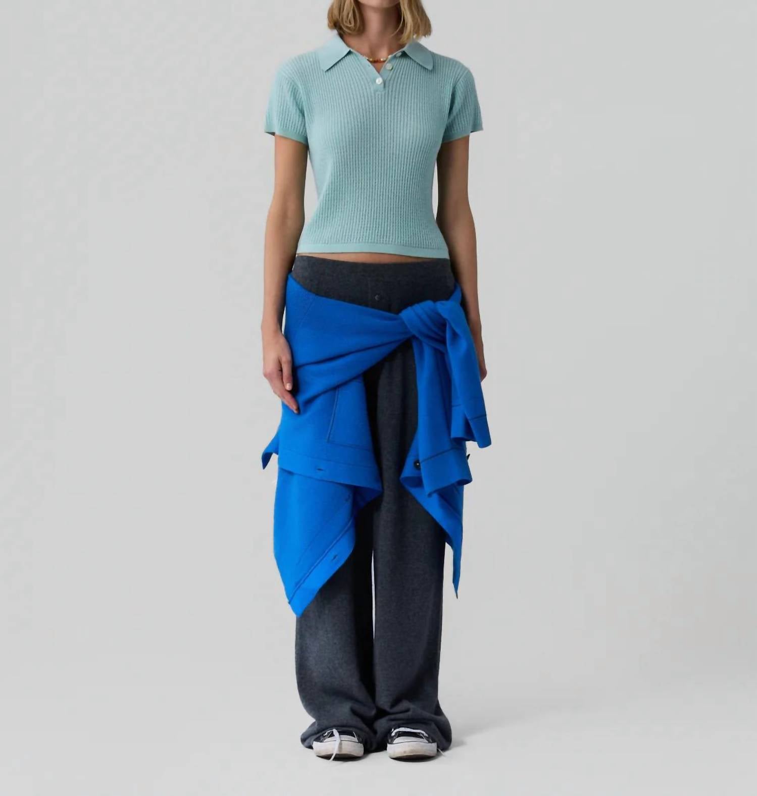 Guest In Residence Shrunken Polo in residence shrunken polo in seaglass - women's blouse - detail view