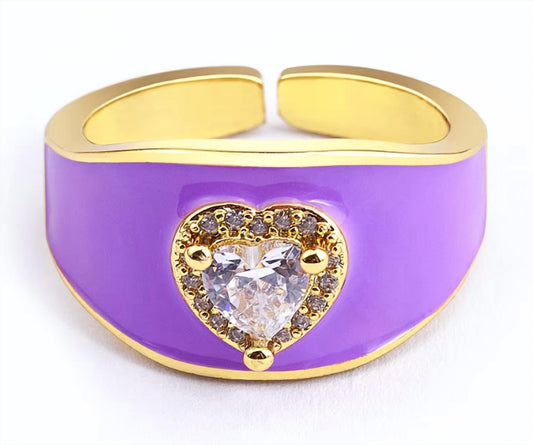 Sophia Collection - Women's Bright Enamel Adjustable Ring with Zircon Heart