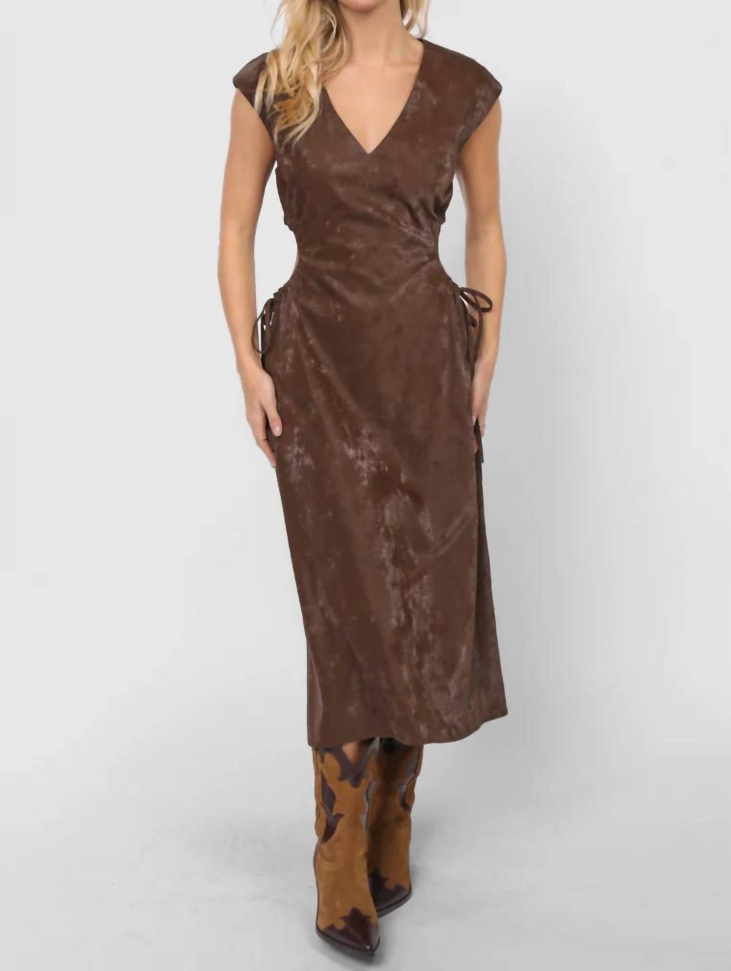 Sadie & Sage New Chapter Vegan Leather Cutout Dress in dark brown - women's dress
