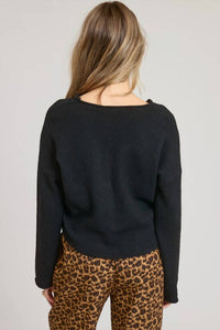 Mimosa Lightweight Button-down Cardigan Top in black - women's sweater - detail view