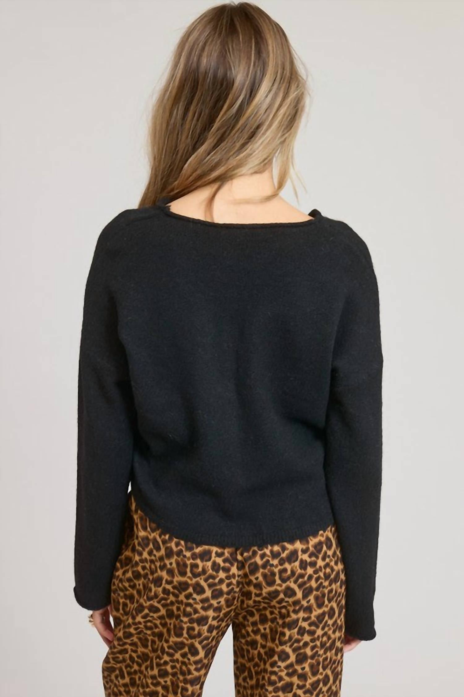 Mimosa Lightweight Button-down Cardigan Top in black - women's sweater - detail view