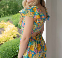 &merci Super Trouper Floral Jumpsuit in yellow blue - women's pants - alternate view