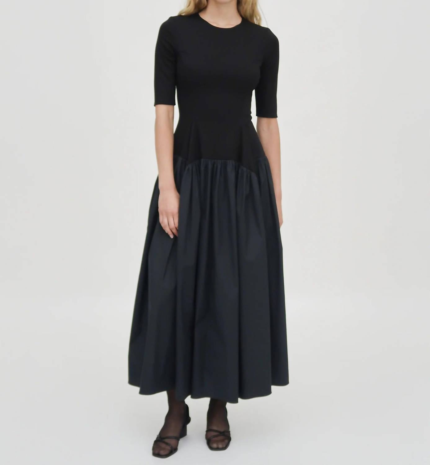 Rosetta Getty - Fitted Gathered Peplum Combo Dress