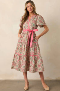 &Merci - Contrast Binding Printed Midi Dress