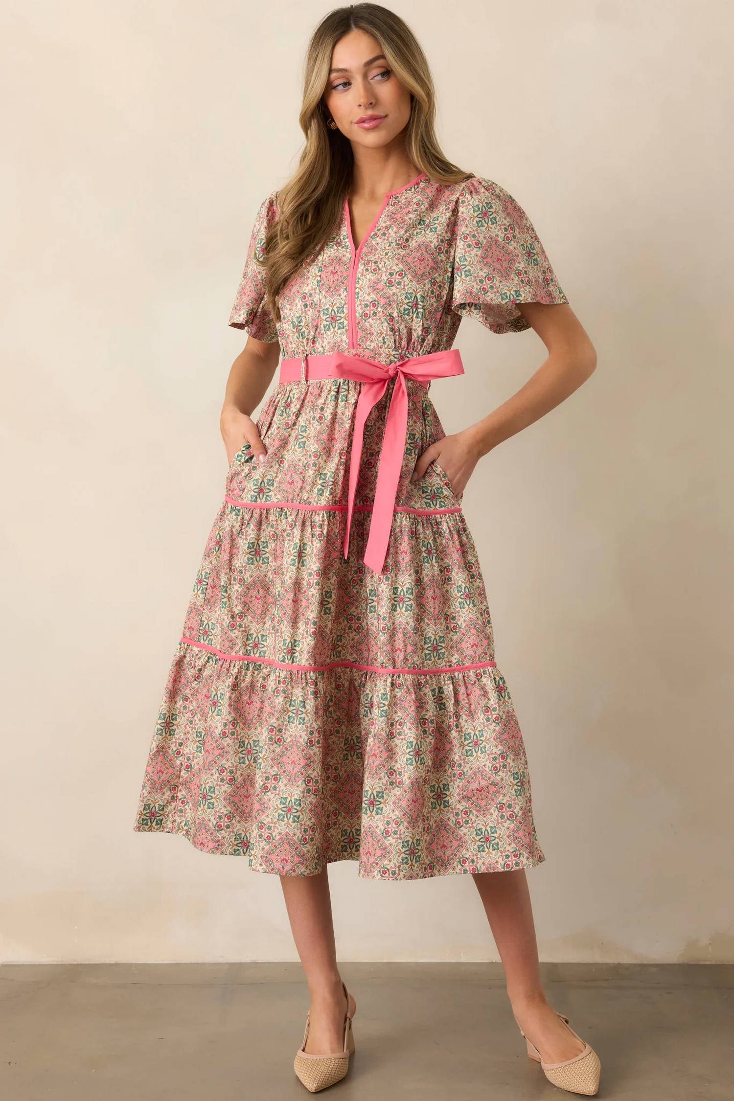 &Merci - Contrast Binding Printed Midi Dress