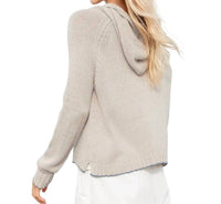 Wooden Ships Tipped Zip Long Sleeve Hoodie in khaki breaker white - women's top - detail view