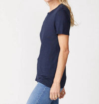 STATESIDE Supima Slub Jersey Short Sleeve Crew Tee in new navy - women's t-shirt - detail view