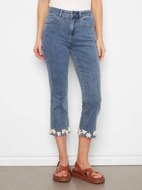 Charlie B - Cropped Flare Jeans With Floral Hem