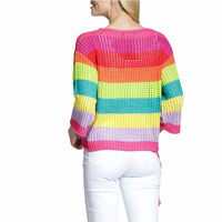 Apny - Women's Lattice Stripe Crewneck Sweater
