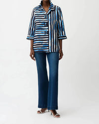 Joseph Ribkoff - Stripe Shirred Collar Trapeze Jacket