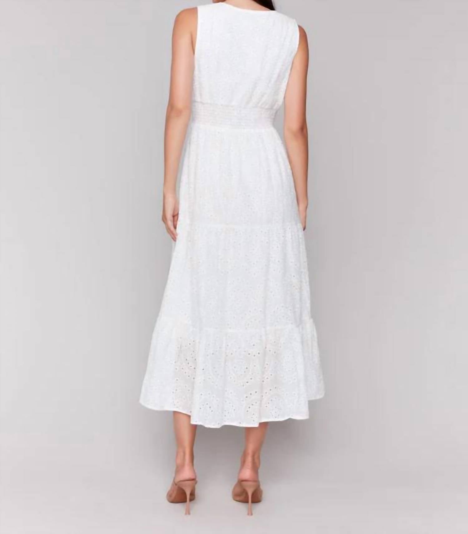 Charlie B - Long Sleeveless Cotton Eyelet Dress