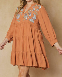 Entro - Floral Embroidered Tiered Dress