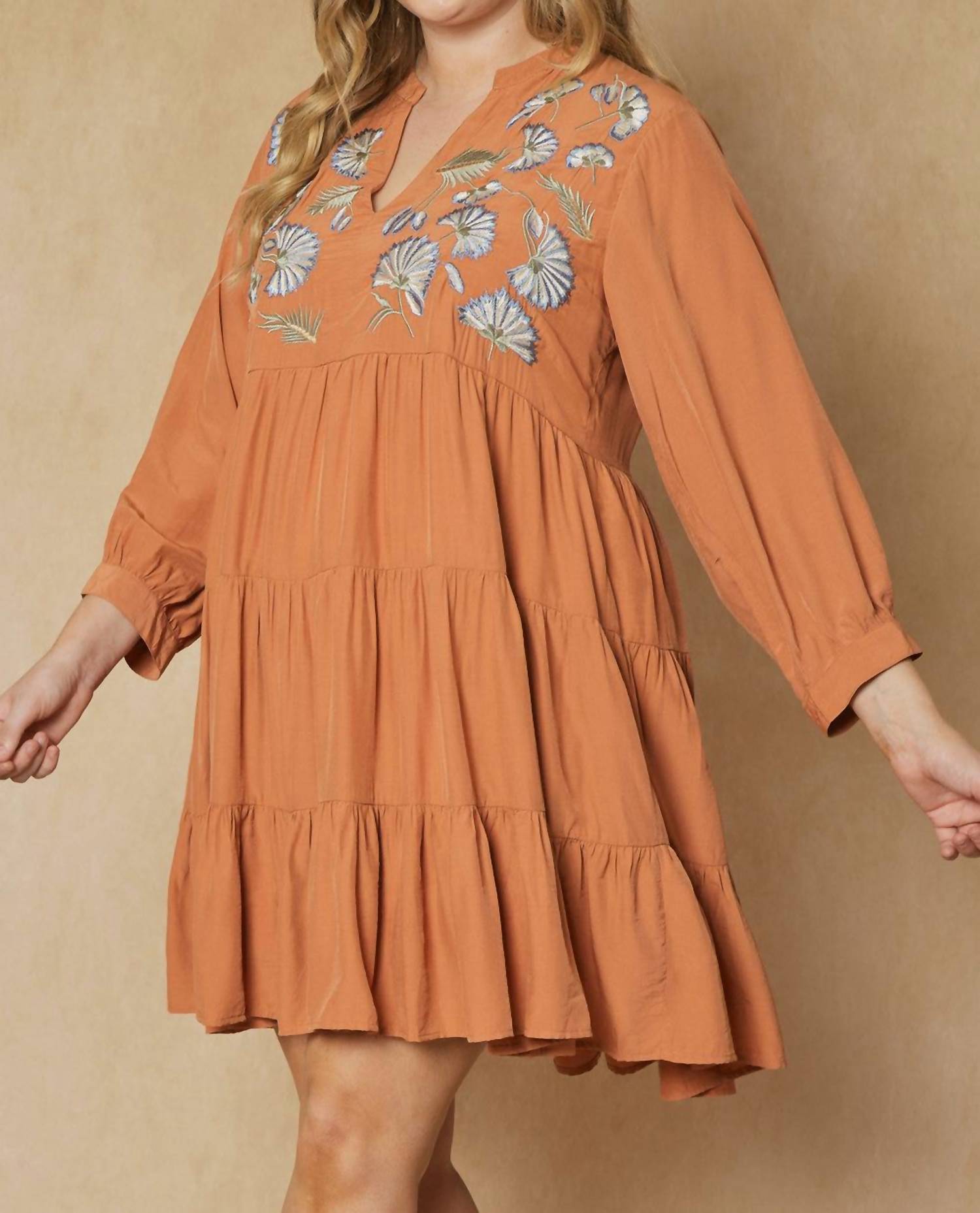 Entro - Floral Embroidered Tiered Dress