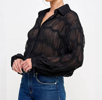 Allie Rose - Ruched Long Sleeve Sheer Blouse