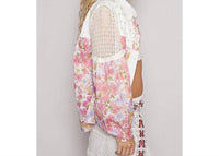 Pol - Vintage Washed Floral Crochet Contrast Shirt