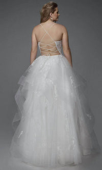 ALYCE PARIS Plunging Floral Applique Ball Gown in diamond white azure blue - women's dress - alternate view