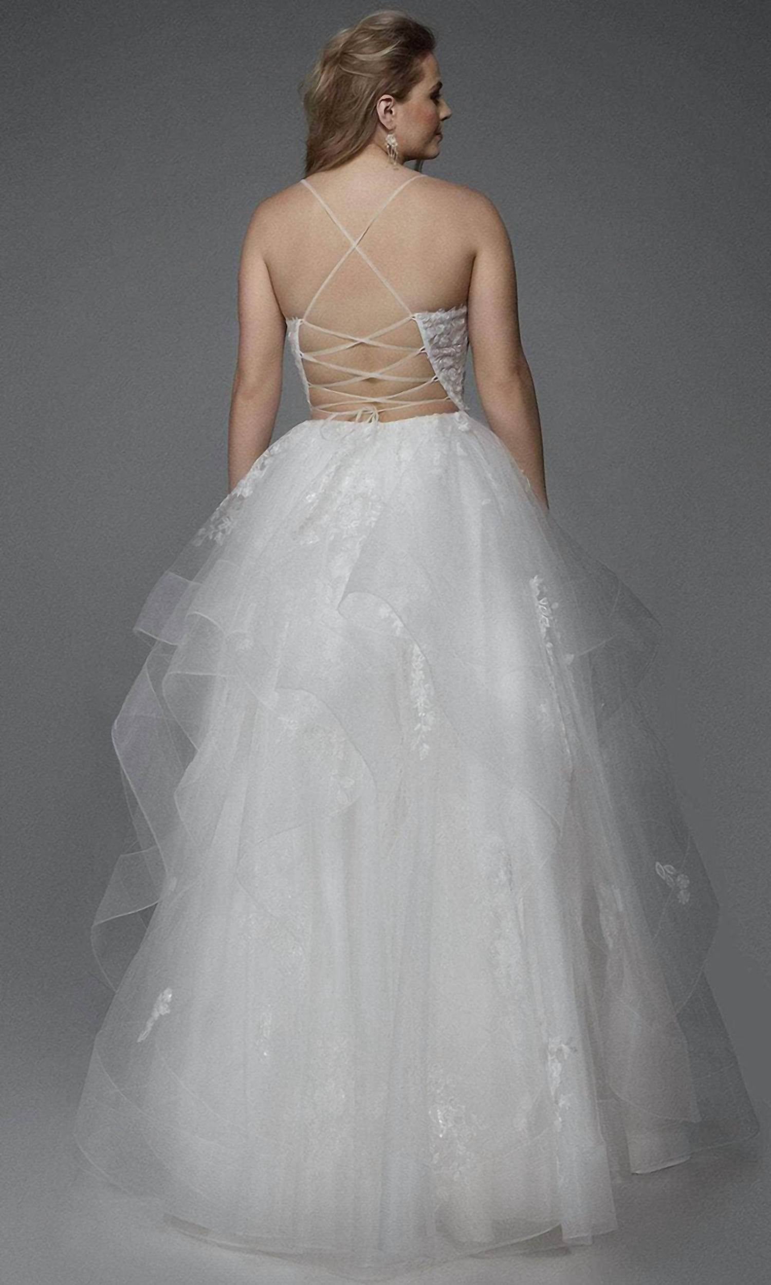 ALYCE PARIS Plunging Floral Applique Ball Gown in diamond white azure blue - women's dress - alternate view