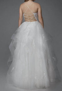 ALYCE PARIS Plunging Floral Applique Ball Gown in diamond white azure blue - women's dress - detail view