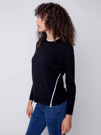 Charlie B - Crew Neck Sweater With Side Diagonal Zipper