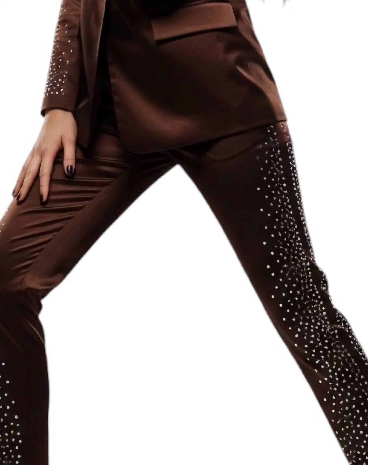 Rossario George - Honey Chocolate & Rhinestone Blazer And Pant Suit