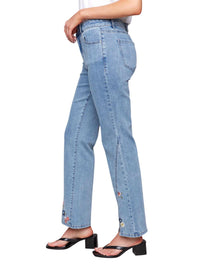 Charlie B - Front Slit Floral Embroidered Bootcut Jean