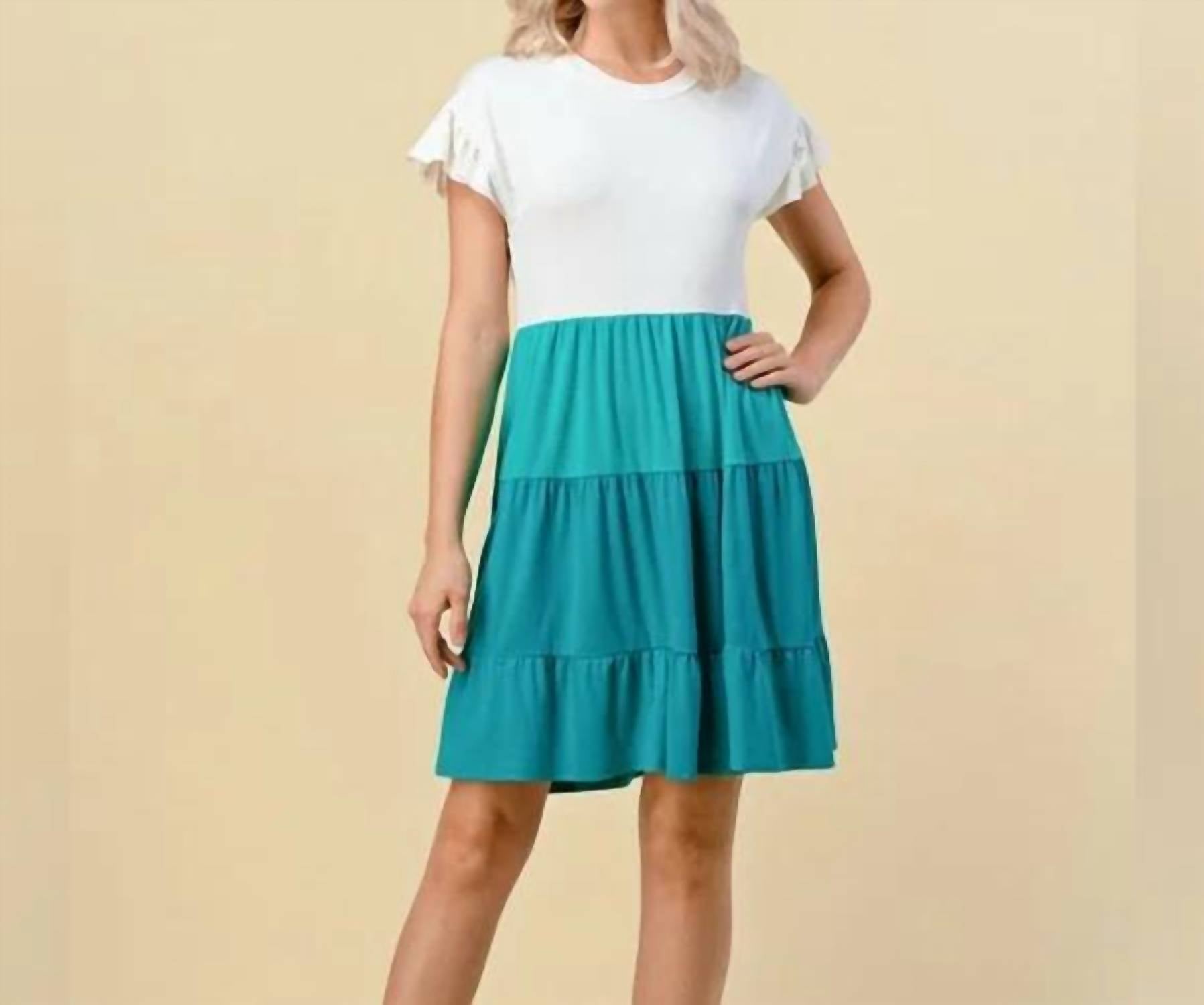 First Look - Block Round Neck Ruffle Dress