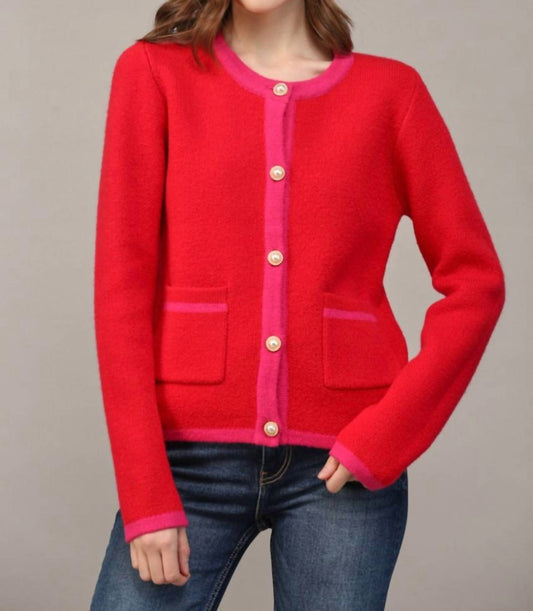 Fate By Lfd - Color Block Cardigan with Pearl Button