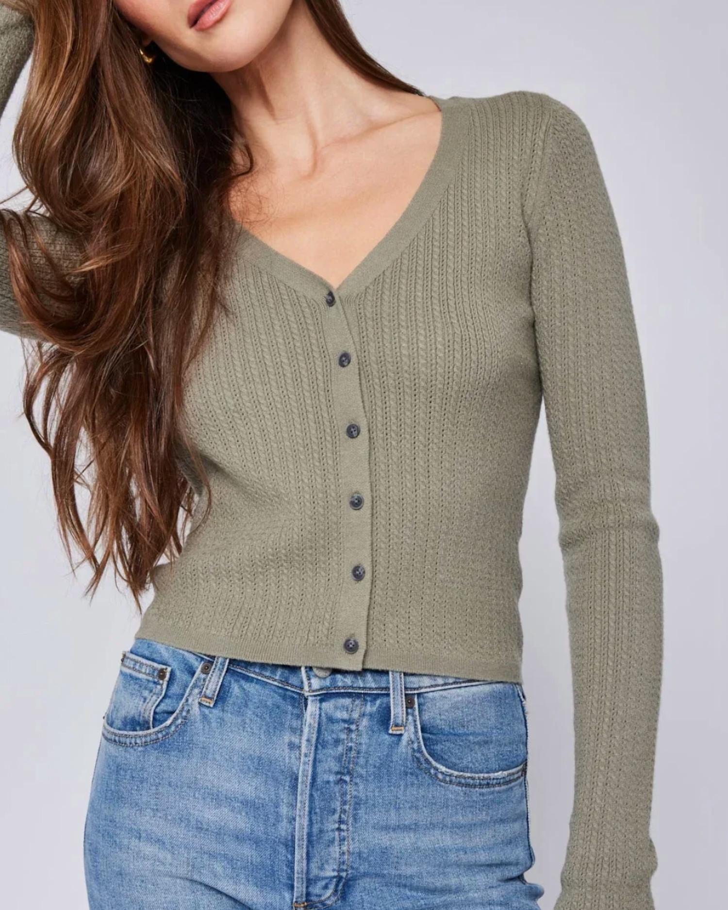 Gentle Fawn Mia Long Sleeve Top in sage - women's sweater - detail view