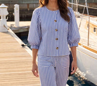 Karen Kane - Stripe Puff Sleeve Button Front Top