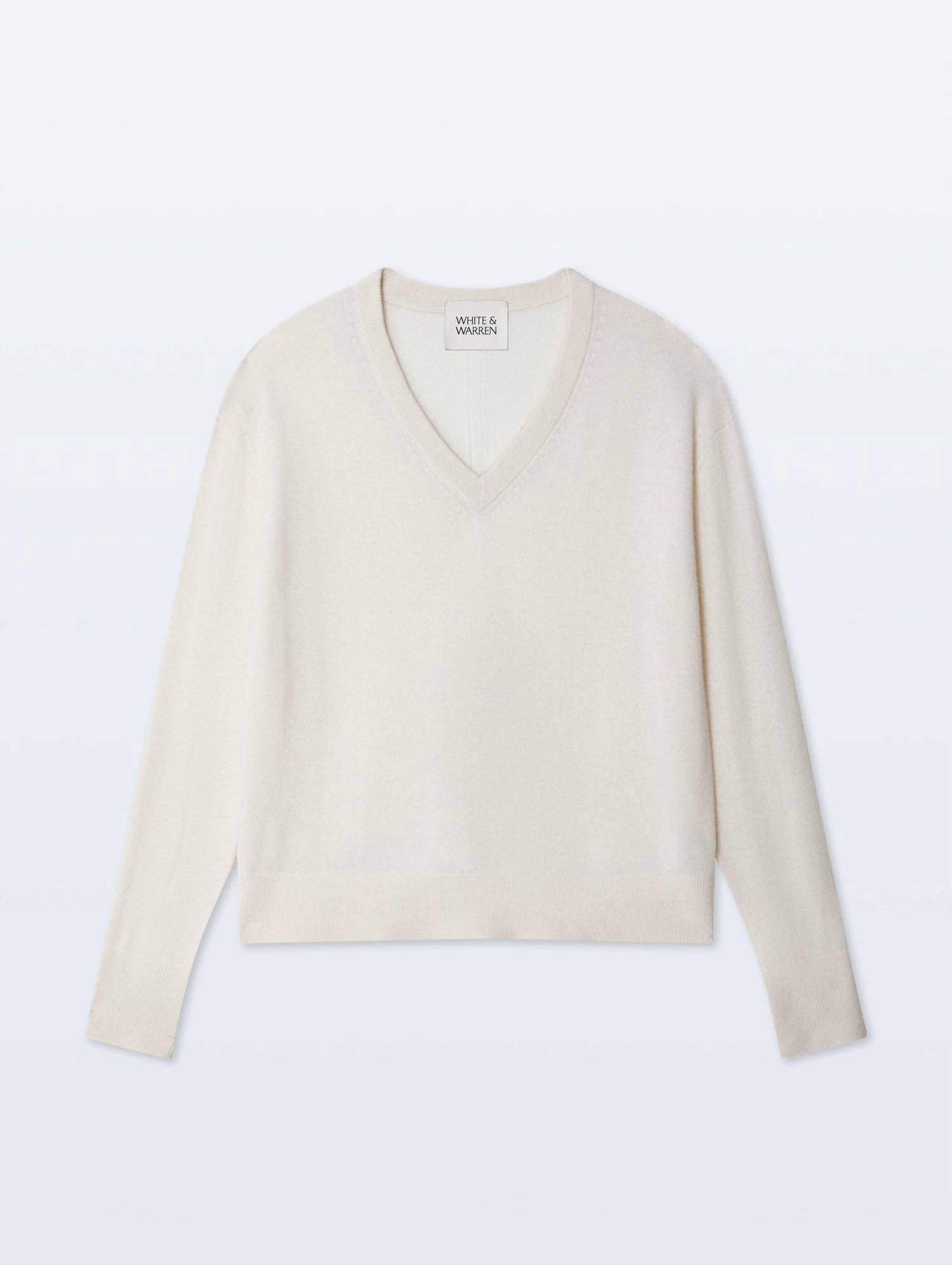 White + Warren - Rib Trim V-no Sweater