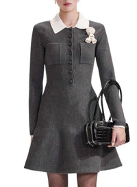 Self-Portrait - Crochet Flower Collared Knit Mini Dress
