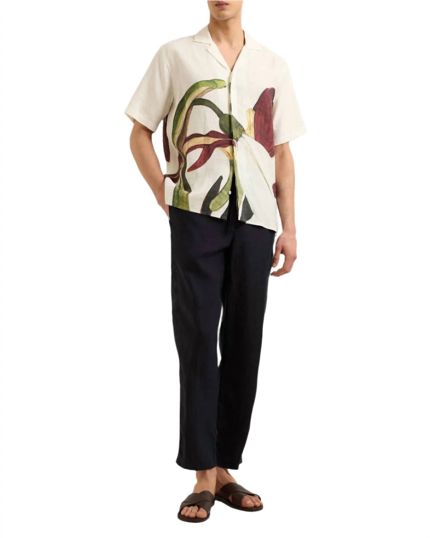 Orlebar Brown Maitan Orchis Linen Shirt in white sand damson - men's shirt