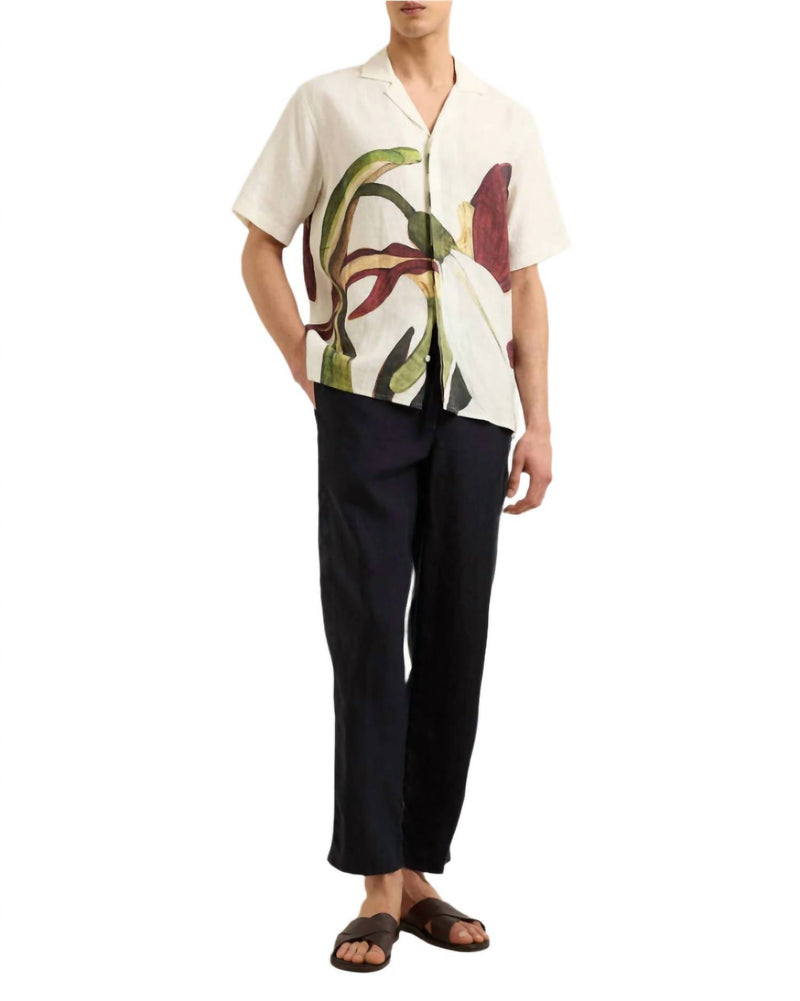 Orlebar Brown Maitan Orchis Linen Shirt in white sand damson - men's shirt
