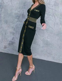 FLYING TOMATO Sweater Midi Dress in black gold - women's dress - alternate view