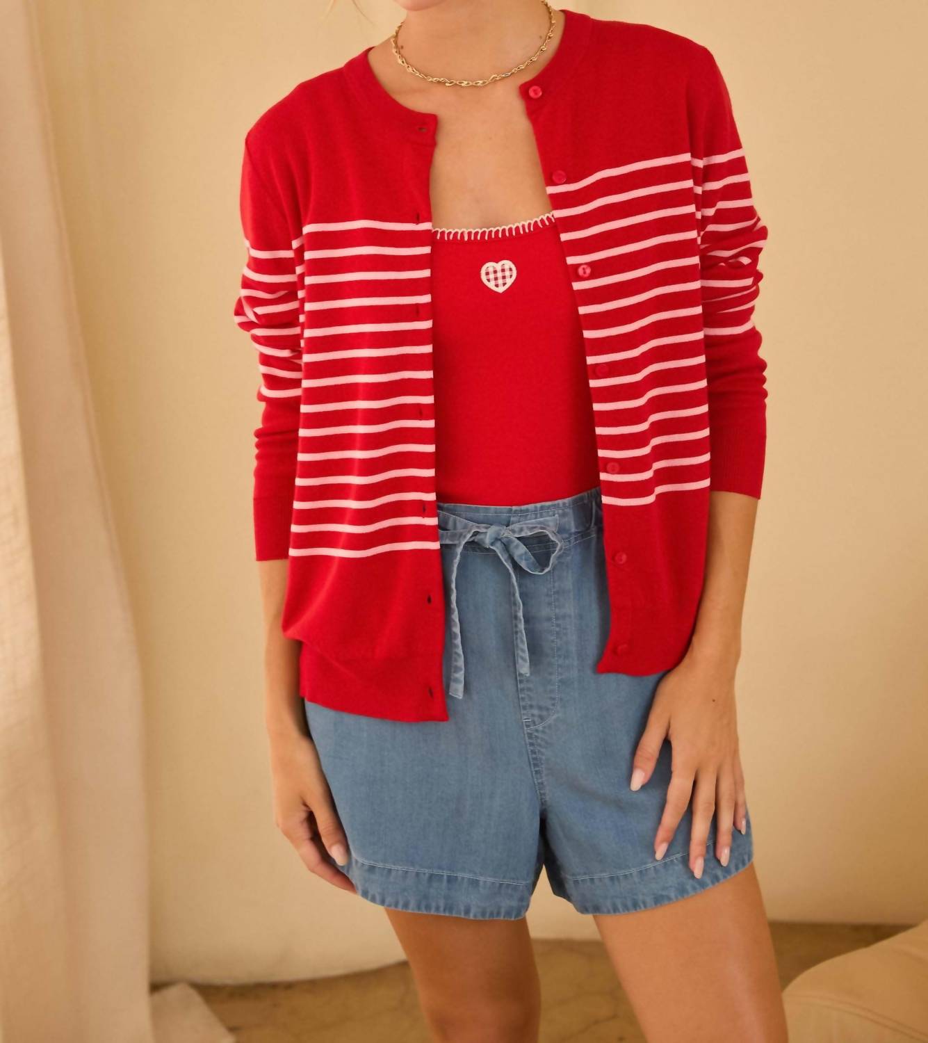 SKIES ARE BLUE Missy Cardigan in red - women's cardigan - alternate view