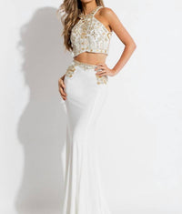 Rachel Allan - Two-piece Beaded Jersey Evening Gown
