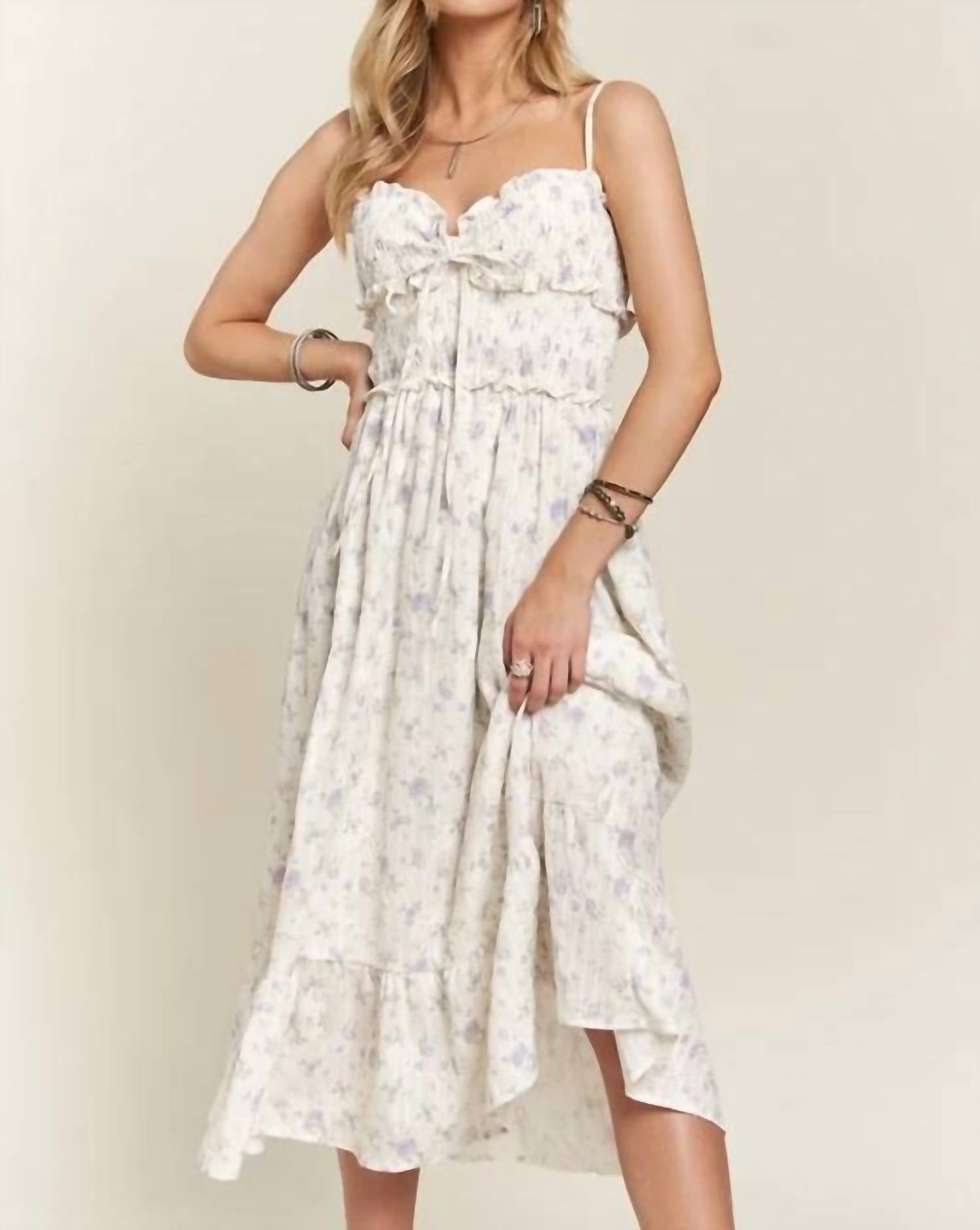 Kld. Signature - Floral Print Smocking Detail Midi Dress